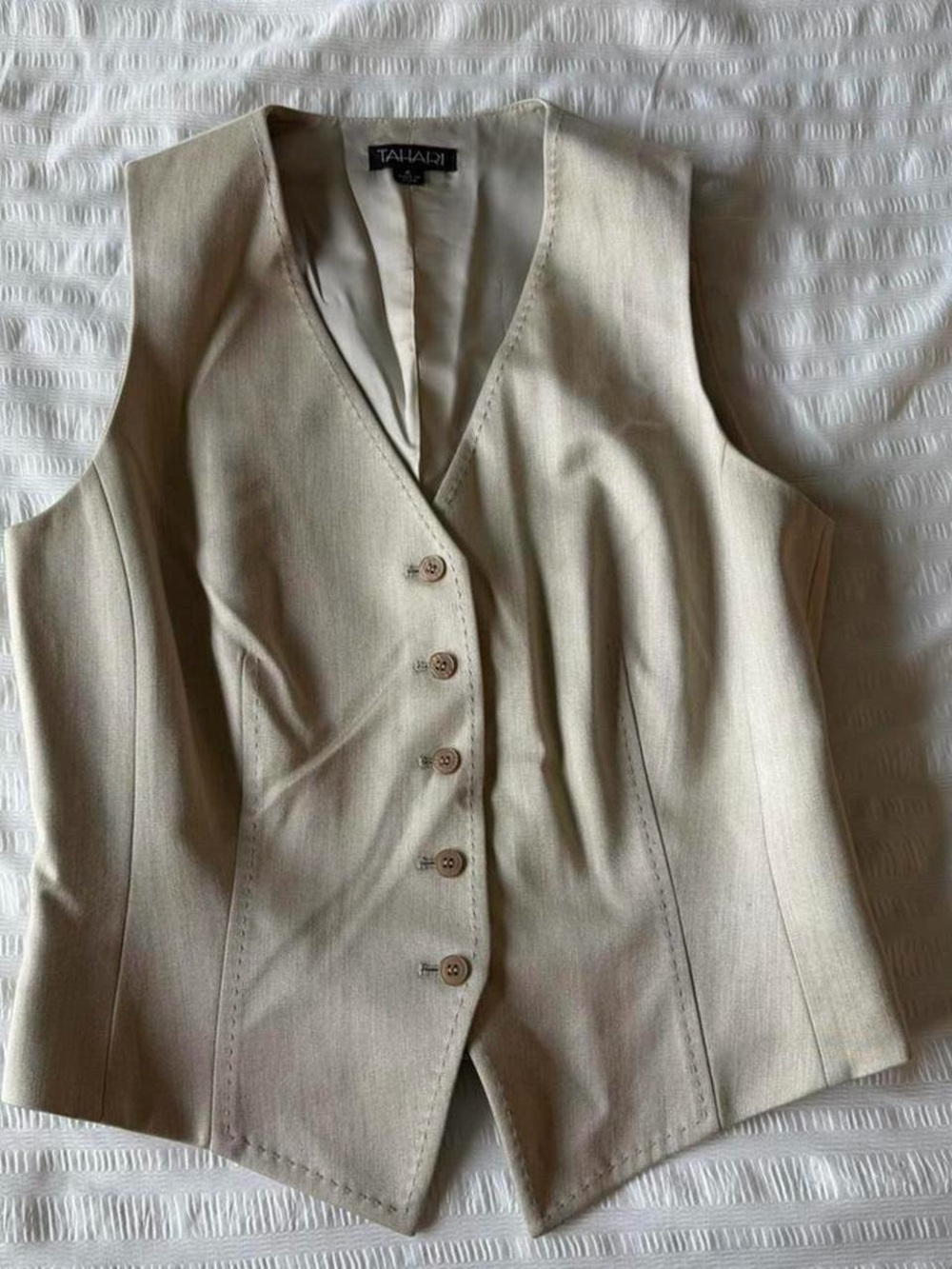 Tahari Women's Cream Tailored Button Vest